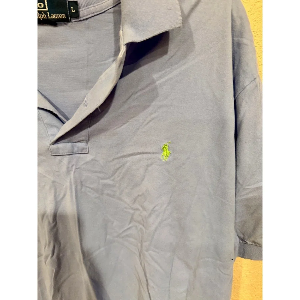 VTG Polo Ralph Lauren Polo Shirt Men‎ L Blue Neon Green Pony Mariana Islands USA